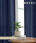 Navy Blue Curtain Set With Light Filtering Faux Linen Texture Two Panels 52W By 90L Rod Pocket Drapes for a cozy home vibe.