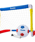 Kids Soccer Goal With Ball And Pump 24 By 16 Inch Easy Assemble Insta Set With Quick Fold Corner Joints for indoor and backyard play.