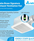 Quiet Bathroom Exhaust Fan With Brushless DC Motor, Energy Efficient No Fuss Performance, 80/110 CFM Adjustable Speed, LED Indicator Light, 70,000 Plus Hours Lifespan, White.
