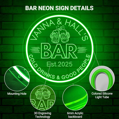 Custom Bar Neon Sign For Wall Decor Dimmable LED Beer Sign highlighting engraving and acrylic features