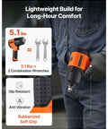 Professional Grade Badass 1/2 Inch Drive Air Impact Wrench With 1100 Ft Lbs Knockout Torque And 7500 RPM Savage Speeds held in a gloved hand.
