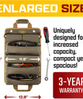 Roll Up Tool Bag Organizer 2 Pack Heavy Duty Portable with 6 pockets, detachable pouches, enlarged size shown