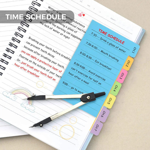 Sticky Notes Set For Journaling And Planning with a time schedule tab on a notebook.