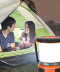 Couple camping with Tough As Nails Rugged USB Rechargeable Lantern with 12000mAh power bank, 1000 lumens brightness, visible at night