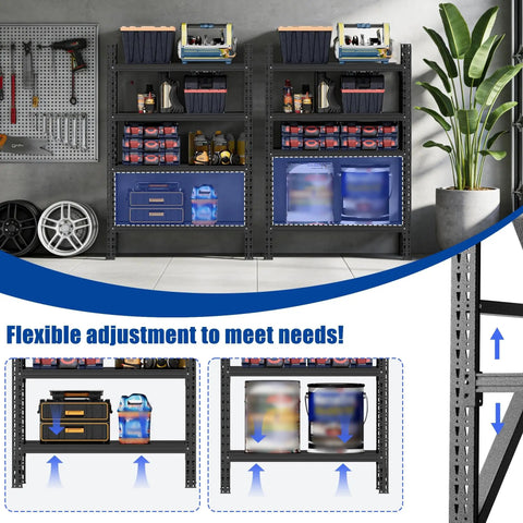 Hella Tough Heavy Duty Garage Shelving Rack With Cold Rolled Steel Frame And Massive Four Thousand Pound Load Capacity showcasing flexible shelf adjustments.