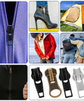 Metal Zipper Repair Kit Size 5 Replacement Zipper Pulls And Lockable Sliders With Top And Bottom Stops For Clothing, Jackets, Coats