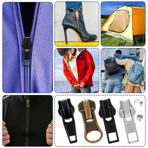 Metal Zipper Repair Kit Size 5 Replacement Zipper Pulls And Lockable Sliders With Top And Bottom Stops For Clothing, Jackets, Coats