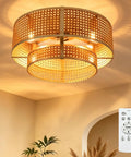 FUMLTP Boho Caged Ceiling Fans with Lights, Remote Control, Flush Mount in a cozy room with warm lighting.