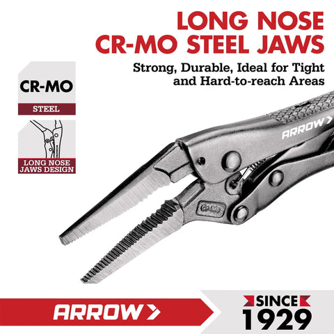 6.5 Inch Needle Nose Locking Pliers with CR-MO Jaw, ideal for tight spaces, beefy grip, trigger release