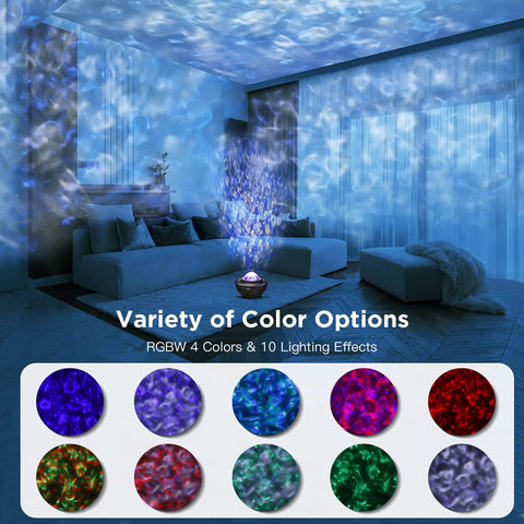 Galaxy Night Light Projector With Bluetooth Speaker And Remote, Alexa And App Control showcasing color modes in a bedroom