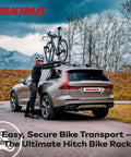 Rooftop Upright Bike Mount Carrier For Wheelbases Up To 52 Inches Easy No Fuss Transport With Wheel Only Clamps shown on car roof