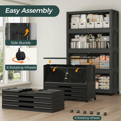 Beefy 1600 Qt Extra Large Stackable Storage Bins With Lid 400 Gal Plastic Closet Organizers And Drawer System in black.