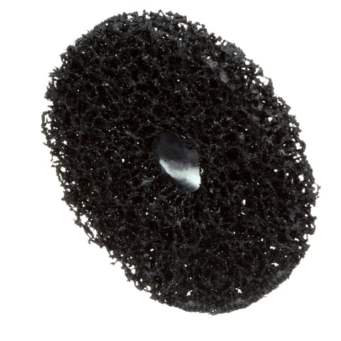 Black Paint And Rust Stripper Disc For Drill, 4 Inch Diameter, with abrasive texture, Open Stock 7772ES, against white background.
