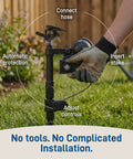 Person installing Motion Activated Sprinkler Yard Guard For Dogs Cats Raccoons And More Outdoor Animal Deterrent with gloves