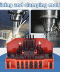 Front view of WFLNHB 58-piece Pro-Series 7/16 in T-slot 3/8-16 stud clamp kit in red organizer