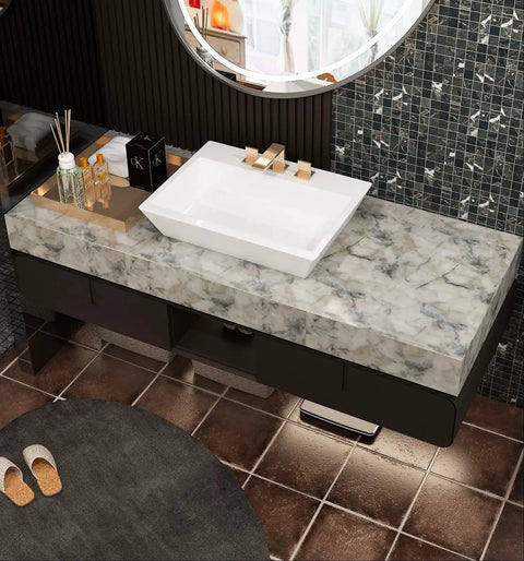 Extra Wide 36 Inch Marble Contact Paper For Kitchen Countertops Waterproof Peel And Stick Table Top Cover Blue And White