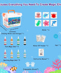 Magic Water Elf Toy Kit For Kids Make Your Own Water Pets With 10 Colorful Gels And 6 Creature Molds DIY Sensory Craft Kit contents