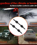 Ford F150 F250 F350 Front Sway Bar Links Set 2 Pack Replacement For Stabilizer Bar Beefs Up Ride Stops Clunking Noise Stops Leaning In Turns Even Tire Wear Fits 2009 To 2022 Models, shown in snowy and muddy driving