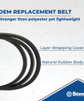 OEM replacement belt with layer wrapping cover and natural rubber body for high-torque performance.