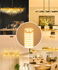 Collage of chandeliers illuminated by G9 LED Bulbs 6W Soft White 3000K Bi Pin Base 600LM 60W Halogen Equivalent Ceramic Base