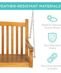 Side view of 48 Inch Wood Porch Swing For Outdoor Patio Hanging Bench Chair For Deck, Garden, And Yard With Mounting Chains, Brown.