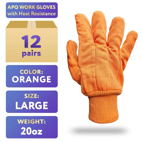Badass Heat Resistant Work Gloves, High Visibility Orange Cotton And Polyester Blend With Secure Knit Wrist, Massive Pack Of 24, large size.