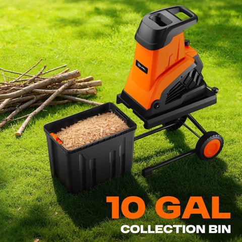 Powerful Electric Wood Chipper Shredder For Quick Yard Cleanup With 1800W Power, 4500 RPM, 10 gallon bin, branches