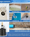 2 Pack Rubber Test Ball Pipe Plug For Sewer Drain And Bathroom Leak Detection 1.75 Inch Non Inflated Expands To 2.25 Inch At 40 PSI With Chain And Large Pull Ring in various usage scenarios like shower drain, toilet tee, basement drains, and underground lines.