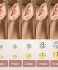Allergen Free Stainless Steel Stud Earrings Set For Women, 10 Pairs Including Five 316L Ball Studs And Five 5A Plus Cubic Zirconia Pairs, Hypoallergenic Surgical Grade, 3mm Size, Everyday Sparkle You Can Rock. 3mm-8mm gold stud set