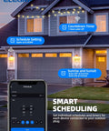 Weatherproof Outdoor Smart Plug IP66 With 2 Independent Sockets No Fuss WiFi Enabled Plug Connects With Alexa And Google Assistant Perfect For Patio String Lights And Outdoor Decor UL Certified 2 Pack Black controlling outdoor lighting shown on phone app.