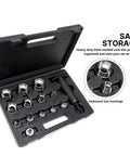 14 Piece Hollow Hole Punch Kit For Gaskets, Leather And Foam, SAE And Metric Sizes in black carrying case with handle