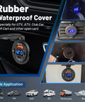 78W Triple Port Car Charger With Dual PD USB Fast Charging No Sweat Design mounted in vehicle with waterproof cover and voltage meter.