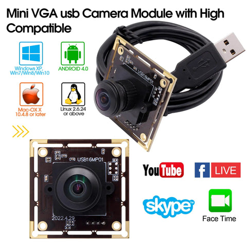 16MP Wide Angle USB Camera Module With 180 Degree Fisheye Lens For Linux Windows Android Mac, Ultra HD 3496P Security USB Camera Board, Plug And Play Machine Vision Webcam, UVC Compatible displayed with USB cable and board components