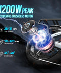 Heavy Duty 1200W Electric Fat Tire Bike For Adults With 48V 60Ah Battery showcasing powerful brushless motor and torque details.