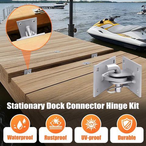 Beefed Up Heavy Duty Floating Dock Hardware Kit with Marine Grade Galvanized Steel T Style Corner Brackets on wooden dock