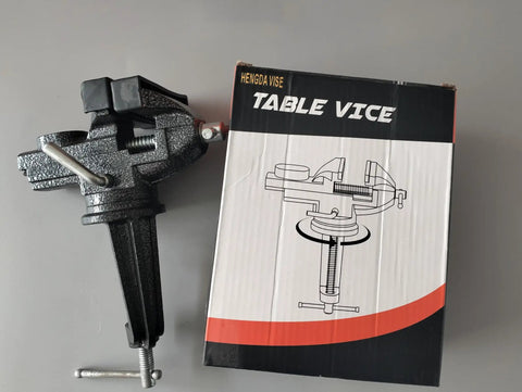 Portable Clamp On Table Vise With 360 Degree Rotation, Heavy Duty Bench Vise For Workbench Or Desktop, 3.2 Inch Jaw Opening, Edge Clamp Up To 2.9 Inch Thick, Perfect For DIY Woodworking And Metalworking Projects, cast steel table vise with box