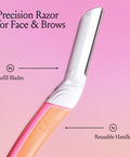 Dermaplane Starter Kit With Reusable Handle And Three Refill Blades For Peach Fuzz Removal And Brows Shaping, Spa Grade
