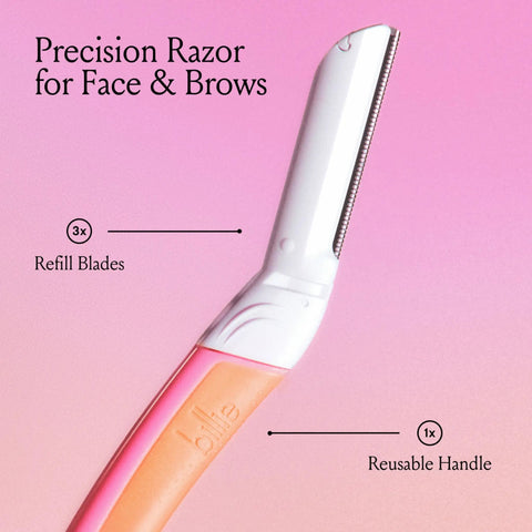 Dermaplane Starter Kit With Reusable Handle And Three Refill Blades For Peach Fuzz Removal And Brows Shaping, Spa Grade