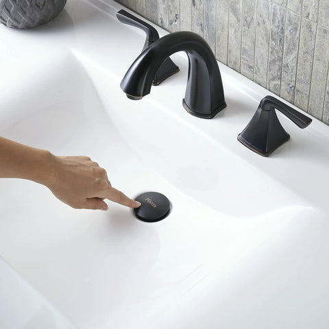 Selia 8 Inch Widespread Bathroom Sink Faucet Two Handle 3 Hole Deck Mount In Tuscan Bronze Finish With Push And Seal Drain