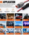 Deutsch Connector Kit With DTP 2 And 4 Pin Waterproof Automotive Plug Set, wide application infographic with different uses.