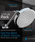 Round Rain Shower Head With Extension Arm For High Pressure Rainfall, Height Adjustable, 6 Inch Polished Chrome Shower Head