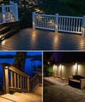 Illuminated patio and steps using 12 Pack Low Voltage Deck Lights 5W LED Landscape Step Lights with Fastlock2 Connectors