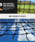 Batting Cage Net Patch Up Kit For Baseball And Softball Quick Hole Fix; net with sky and field background