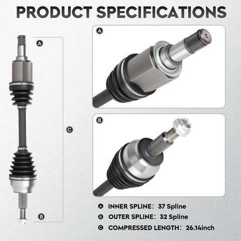Beefy Front Left CV Axle Shaft Assembly for Jeep Grand Cherokee and Dodge Durango AWD with 1 Speed Transfer Case, product specifications.