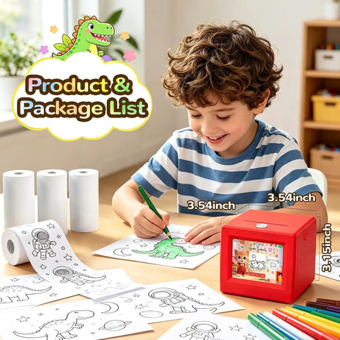 Totally Dope AI Voice To Image Sticker Maker And Mini Inkless Thermal Printer Kit For Kids Diy Crafts Journaling Doodles Includes 3 Paper Rolls Plus 5 Coloring Markers, boy coloring.