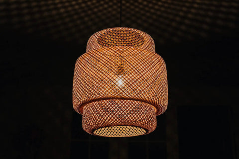 Rattan Pendant Light For Kitchen Boho Chic Bamboo Lampshade Handmade Weave Lighting Wood Ceiling Fixture 16 Inch Modern Hanging Light For Warm Cozy Vibe