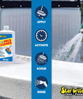 Non Skid Boat Deck Cleaner And Protectant With UV Shield No Scrub Needed All In One Deck Wash bottle beside rinsing deck
