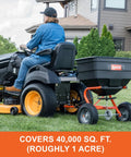 Tow Behind Lawn And Garden Broadcast Spreader With 185 Lb Capacity, Tackles Seed Fertilizer Salt Ice Melt, 12 Ft Spread in use