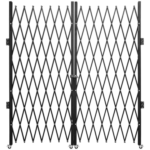 Tough As Nails Double Folding Security Gate Steel Accordion Expanding Barrier with secure lock and rolling casters.