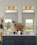3 Light Modern Vanity Light Fixture in Brass Finish With Clear Glass Shades For Bathroom, 22 Inch Long Wall Mount Vanity Lighting Bar